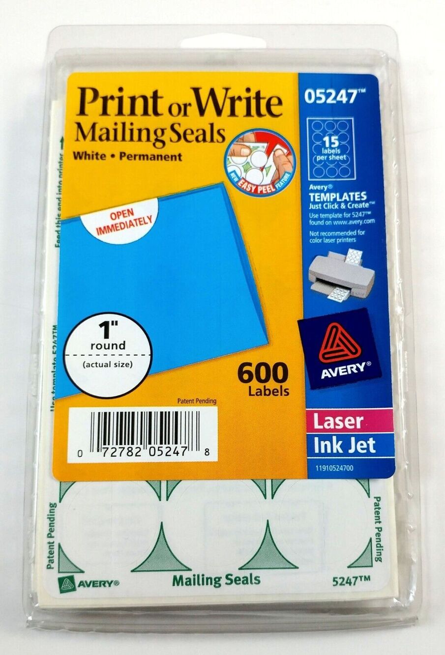 Avery Dennison 05247 Mailing Seals 600 Pack 15 Labels Per Sheet